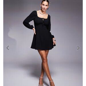 Lulus ruched bust balloon sleeve mini dress in black Medium